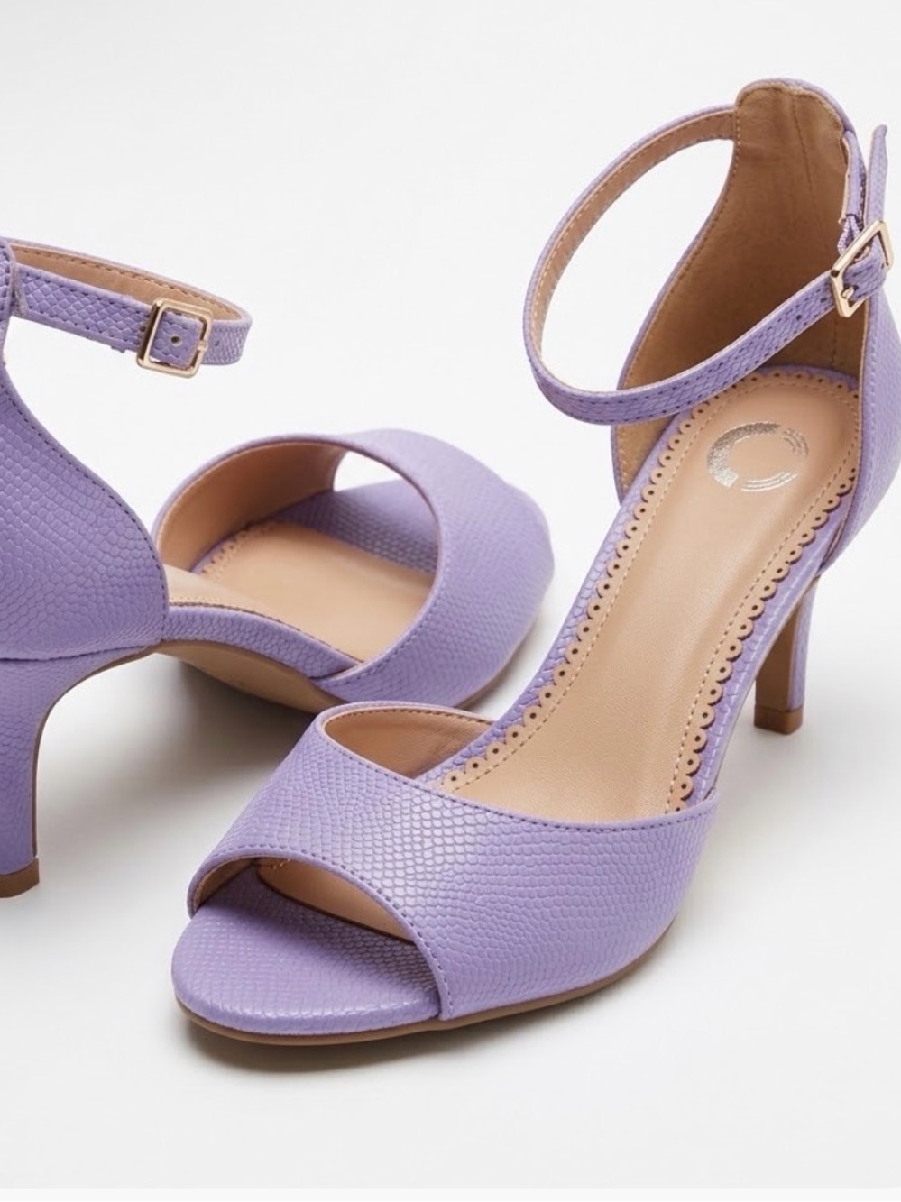 crown & ivy Lavender Textured Ankle-Strap Heels